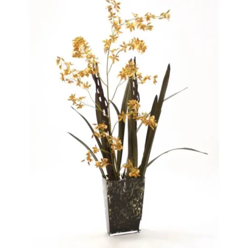 Gold Green Oncidium Orchid in Leopard Spotted Glass