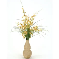 Gold Oncidium Orchids, Grass in Aged Almond Rio Vase
