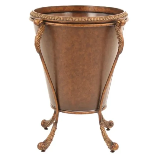 Golden Tortoise Tapered Planter with Acanthus Leaf Scrolled Metal Stand