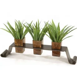 Grass in Amber Glass with Metal Scroll