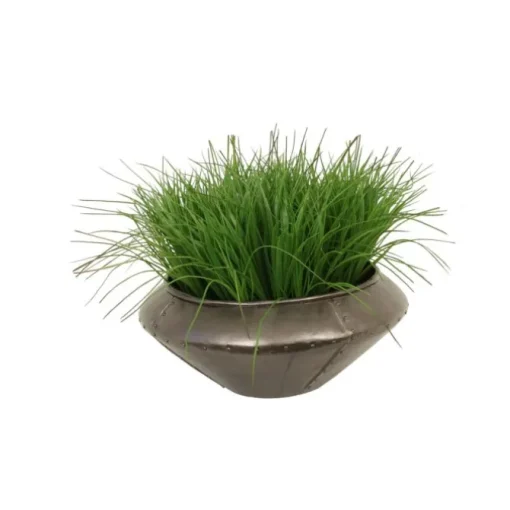 Grass in Round Metal Planter
