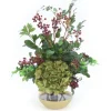 Green Hydrangea with Berries in Gold Rimmed Rose Bowl