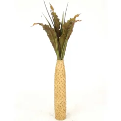 Green-Brown Tropical Leaves, Seeded Branches in Cork-Finish Floor Vase
