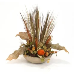 Greenery and Dried Mix in Mocha Leather Stone Bowl