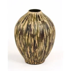 Hand Painted Underglazed Porcelain Vase in An Aged Leatherlook