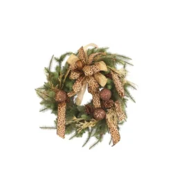 Hickory Pine Wreath Mixed with Bronze Ornaments, Leopard and Gold Ribbon