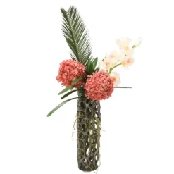 Honeycomb Black Nickel Vase with Orchids and Allium