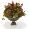 Hydrangea, Dried and Greenery in Metal Urn