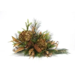 Hydrangeas and Pine Mix in Black Pearl Earthenware Tray