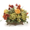 Iris, Hydrangea, and Peonies in Oval Bowl with Feet