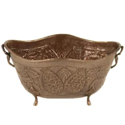 Large Oval Planter with Pineapple Motif in Antique Brass