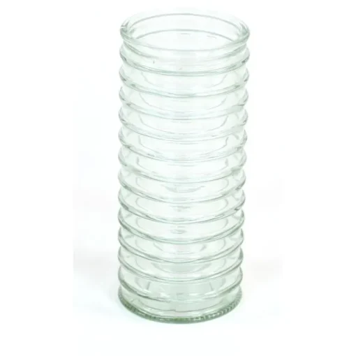 Large Ribbed Glass Cylinder in Clear Green
