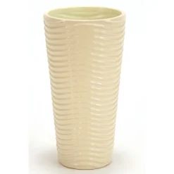 Large Round Vase with Wave Line and Beige Glaze