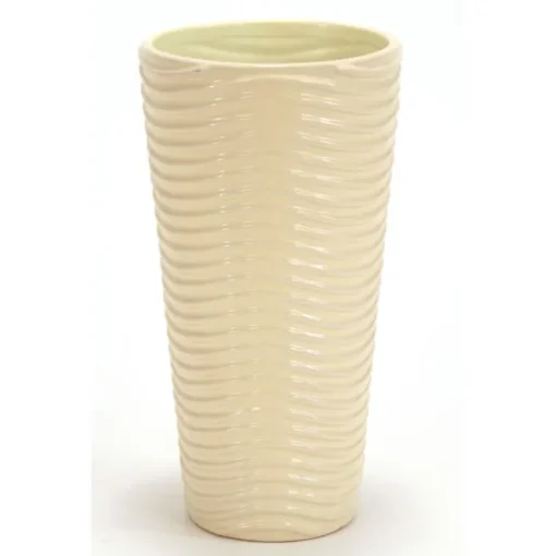 Large Round Vase with Wave Line and Beige Glaze