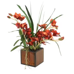 Large Rust Orchid in Copper & Black Lacquer Box