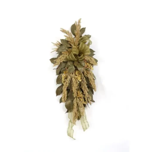 Large Swag with Sage Green Leaves with Antique Brushing and Gold Stems and Grapes