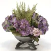 Lavender Hydrangeas in Black Nickel Bowl with Horns