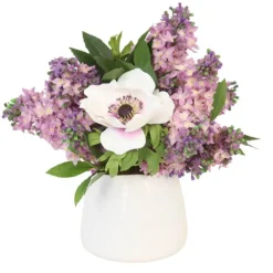Lavender Lilac's and Anemone's in White Planter