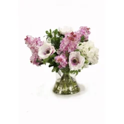 Lilac and White Floral in Glass Vase