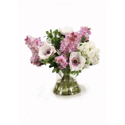 Lilac and White Floral in Glass Vase