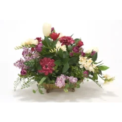 Lilac, Freesia with Greenery in Oval Metal Tray