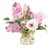 Lilac with Anemone and Iris in Glass Cylinder