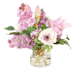 Lilac with Anemone and Iris in Glass Cylinder