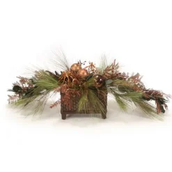 Long Needle Pine with Laurel and Mimosa Bronze Garland and Metallic Accents