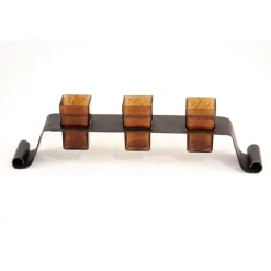 Long Wrought Iron Candle Holder with 3 Amber Glass Vases