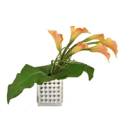 Lt Rose Cream Draping/Calla Lillies in Dimpled Square Aluminum Planter