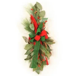 Magnolia Leaves and Pine with Berries and Ribbon Swag