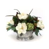 Magnolia with Hydrangeas in Silver Urn