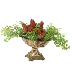 Maiden Hair Fern with Red Repens in Black and Gold Porcelain Bowl