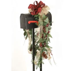 Mailbox Garland Adorned with Berries and Olives, Pine Cones and Ribbon