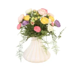Mini Ranunculus in Tapered Ridged White Planter