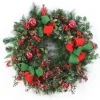 Mix Pine Wreath with Red Berries, Red Glass Ornaments and Red and Green Ribbon
