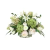 Mixed Cream Pink Peonies and Lilies, White Tulips, Green Hydrangeas in Oval Glass