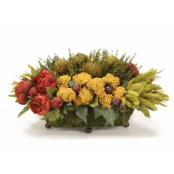 Mixed Grass, Flowers in Wire Basket