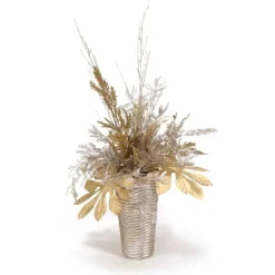 Mixed Metal Berries and Glittered Twigs in Ribbed Vase