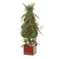 Mossed Tree with Berries and Feathers and Bird in Brown Box