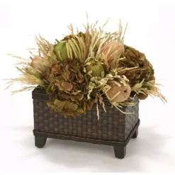 Natural Banksia Proteas with Grass and Hydrangeas in Wicker Basket