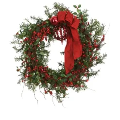Nito Wreath With Rosemary, Holly, Berries, and Ornaments