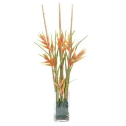 Orange Heliconia and Rattan in Rectangular Glass