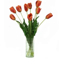 Orange Tulips in Glass Ribbed Vase