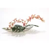 Orange Vanda Orchid with Split Philo Leaves in Silver Metal Tray