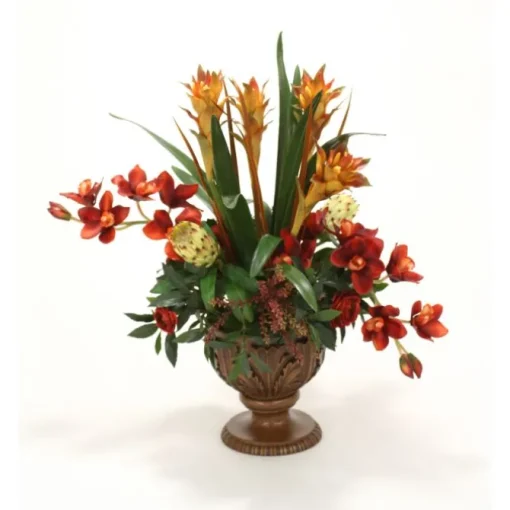 Orchids, Berries, Ranunculus, Protea in Acanthus Leaf Compote