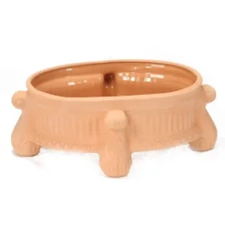 Oval Footed Traditional Feather Planter White Washed Terra Cottta