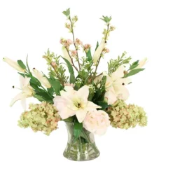 Peonies, Peegee Hydrange's and Pear Blossoms in Hour Glass