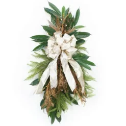 Pine Swag with Bronze Fern and Ivory Ribbon