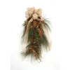 Pine Swag with Pine Cones, Gold Glittered Cypress, Green Berries Gold Leaves and Topped with a Gold Burlap Ribbon